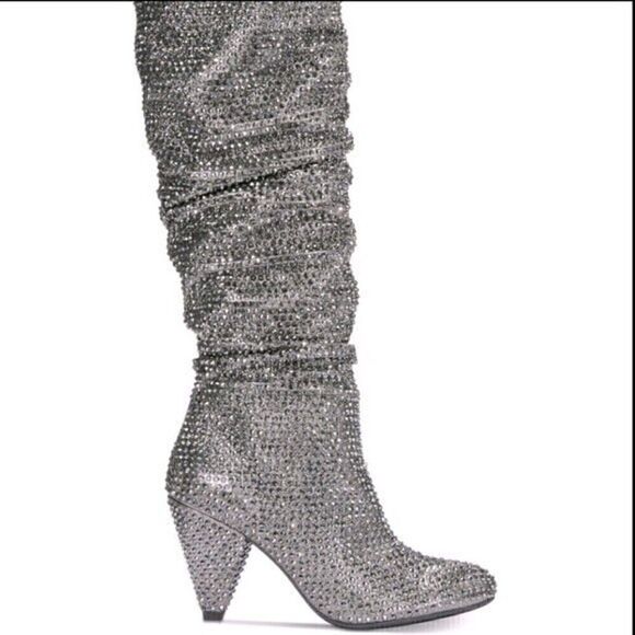 - NEW I.N.C Gerii grey Metallic Slouch Studded Boots Women shoes Pewter |5… - Picture 3 of 9